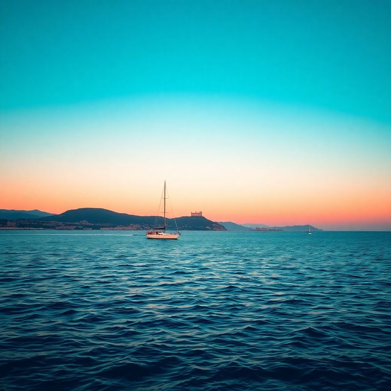 Dawn sailing on calm Mediterranean water off Málaga with pink light on the horizon