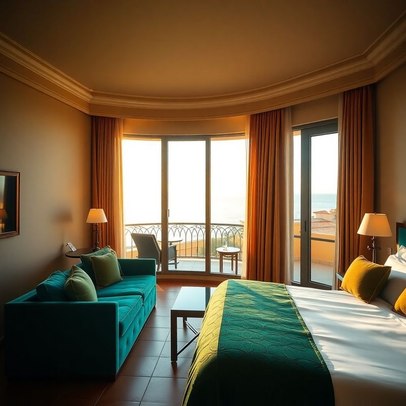 Junior suite at Terraeswift with wraparound balcony and panoramic Mediterranean view at golden hour
