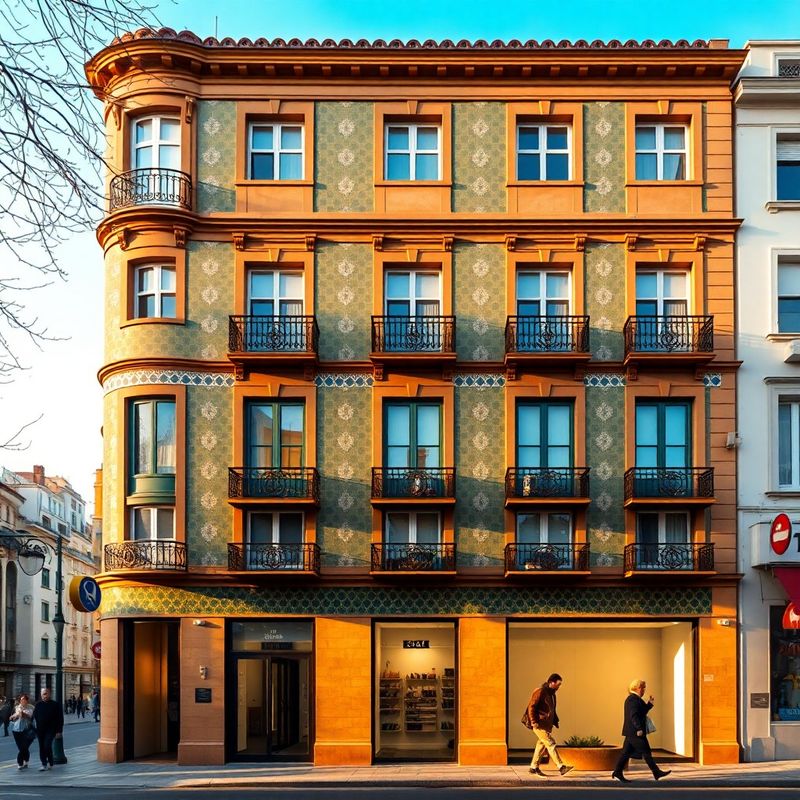 Terraeswift's converted 1920s exterior on Calle Marqués de Larios in golden morning light